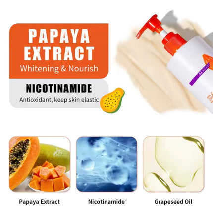 Papaya extract product with ingredients and benefits displayed.