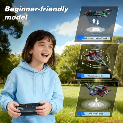 4 Propeller LED Fighter Drone for Kids with Remote Control Rechargeable Mini Aircraft Toy