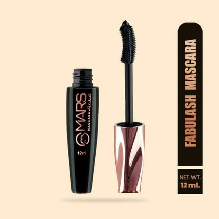 Mars Fabulash Mascara with packaging on a beige background