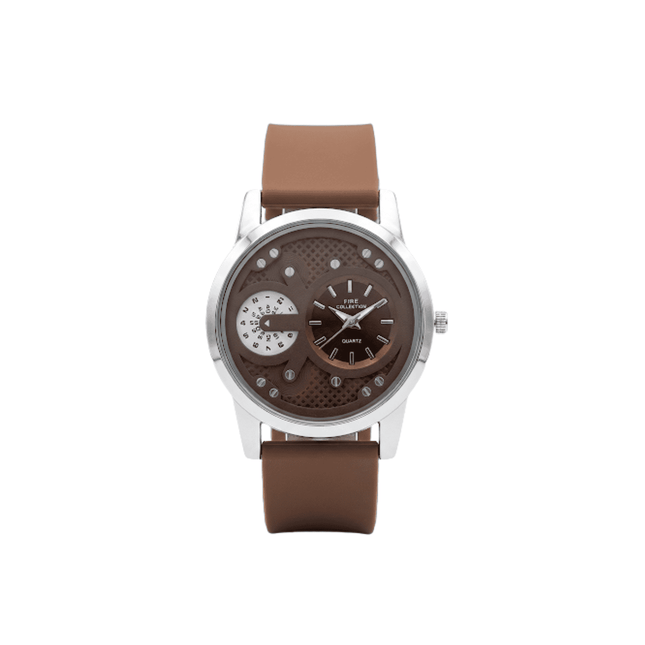 Fire Collection Mens Analog Quartz Watch Dual Dial Openwork Design Premium  Silicone Strap
