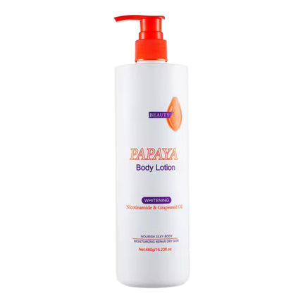 Papaya body lotion bottle with pump on a white background