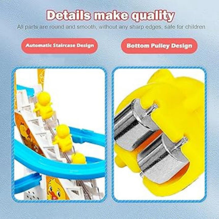 Toy track with round, smooth parts and safety features on a blue background