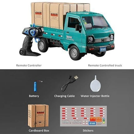 Remote-controlled toy truck with accessories on a white background