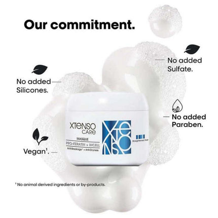 Kerastase Xtenso Care mask with product features on a white background