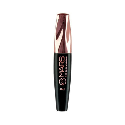Mascara with rose gold and black design on a white background