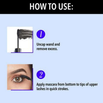 Instructions on how to use mascara with an image of a wand and an eye.