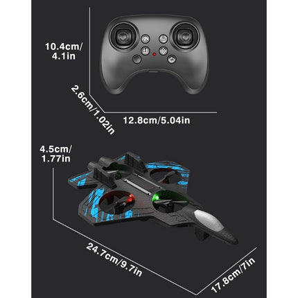 Measurement chart of a drone controller and landing pad with dimensions labeled.