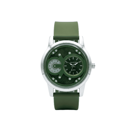 Fire Collection Mens Analog Quartz Watch Dual Dial Openwork Design Premium  Silicone Strap