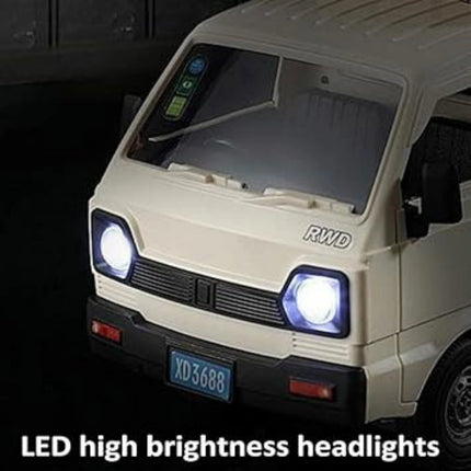Model van with LED high brightness headlights on a dark background