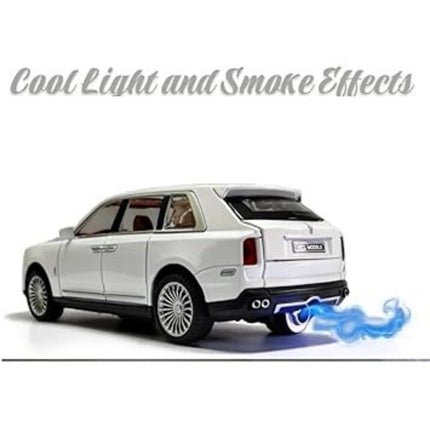 White luxury SUV with cool light and smoke effects on a white background