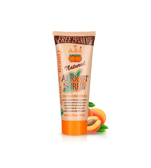 Tube of A&J's Natural Apricot Scrub on a white background