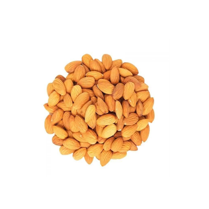 Pile of almonds on a white background