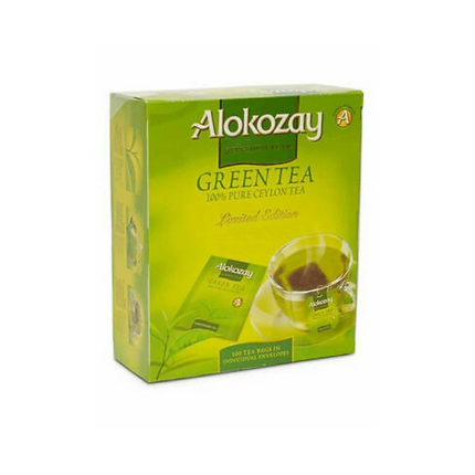 Alokozay green tea packaging on a white background