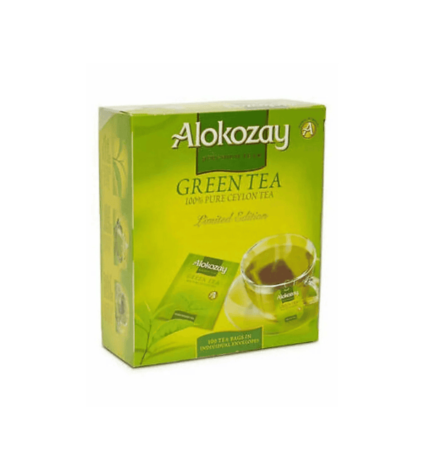 Alokozay green tea packaging on a white background