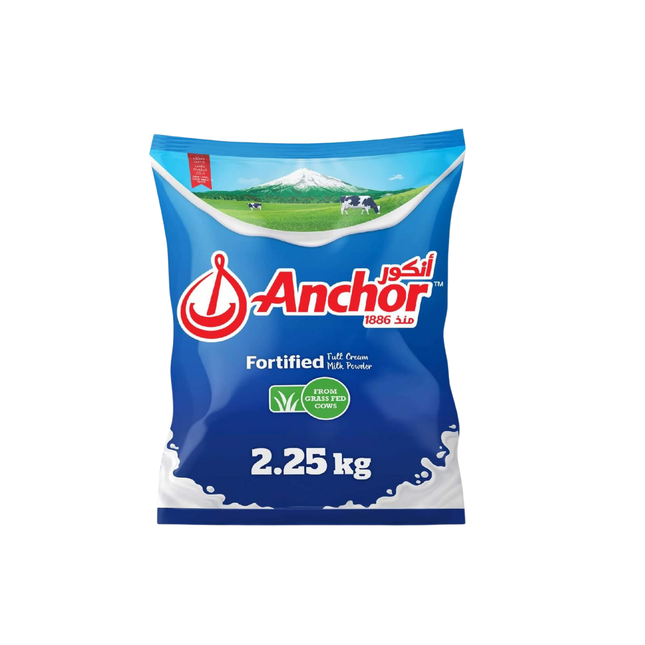 Anchor fortified milk powder packaging on a white background