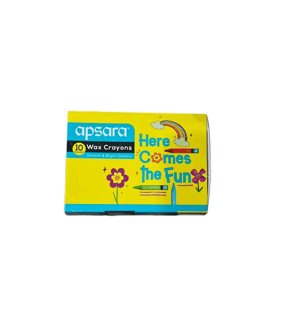 Box of Apsara wax crayons with a yellow and blue design on a white background