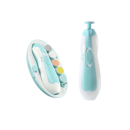 Two baby products, a blue and white device and a colorful handheld tool, on a white background.