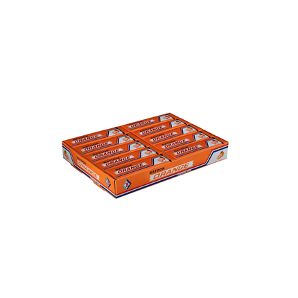 Box of orange Mentos candy on a white background