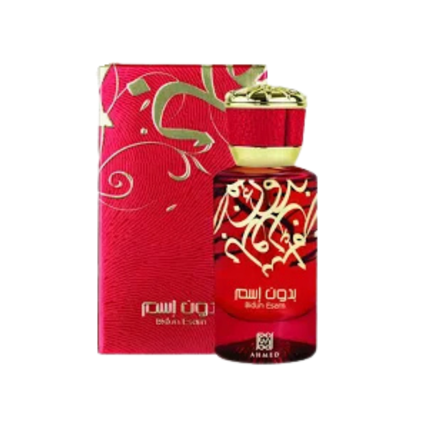 Red perfume bottle with gold accents and matching red packaging on a white background