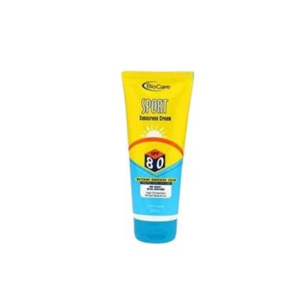 Tube of BioCare Sport sunscreen cream on a white background