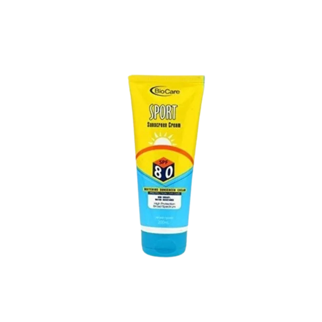 Tube of BioCare Sport sunscreen cream on a white background