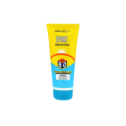 Sunscreen cream tube with SPF 80 on a white background