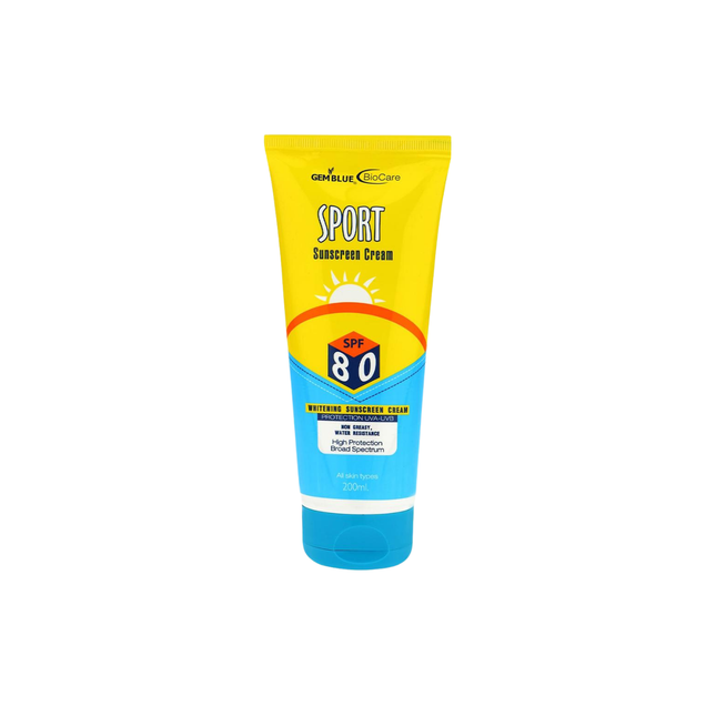Sunscreen cream tube with SPF 80 on a white background