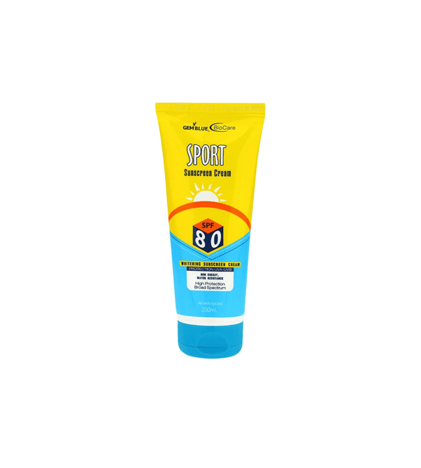 Sunscreen cream tube with SPF 80 on a white background