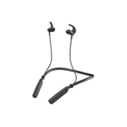 Black neckband headphones on a white background