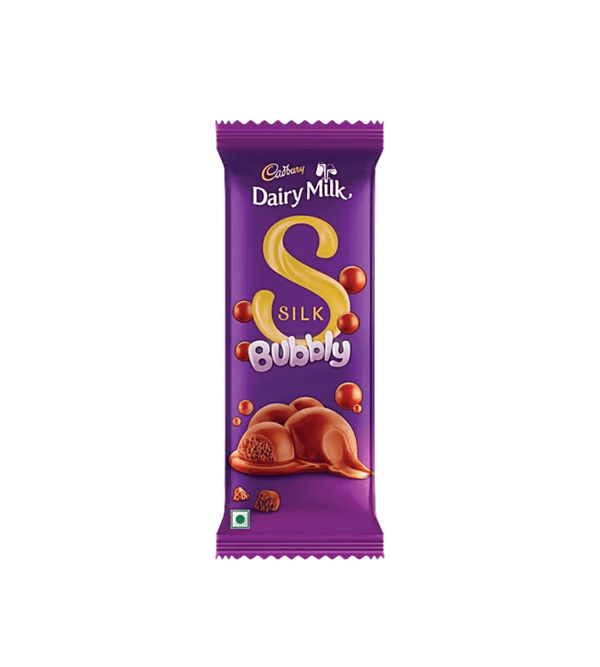Cadbury Dairy Milk Silk Bubbly chocolate bar packaging on a white background