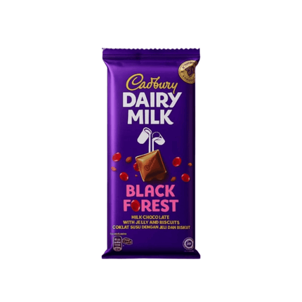 Cadbury Dairy Milk Black Forest chocolate bar packaging on a white background