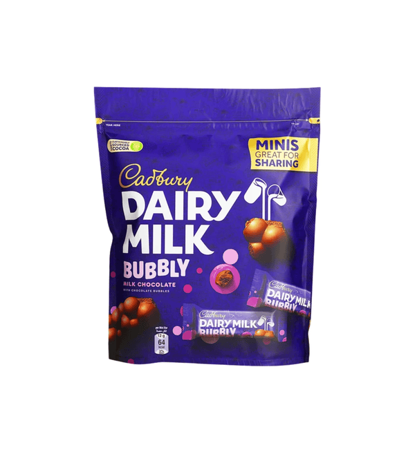 Cadbury Dairy Milk Bubbly chocolate packaging on a white background