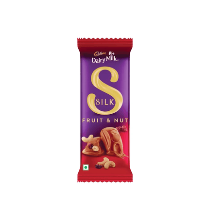 Cadbury Dairy Milk Silk Fruit & Nut chocolate bar packaging on a white background