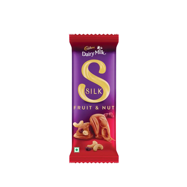 Cadbury Dairy Milk Silk Fruit & Nut chocolate bar packaging on a white background