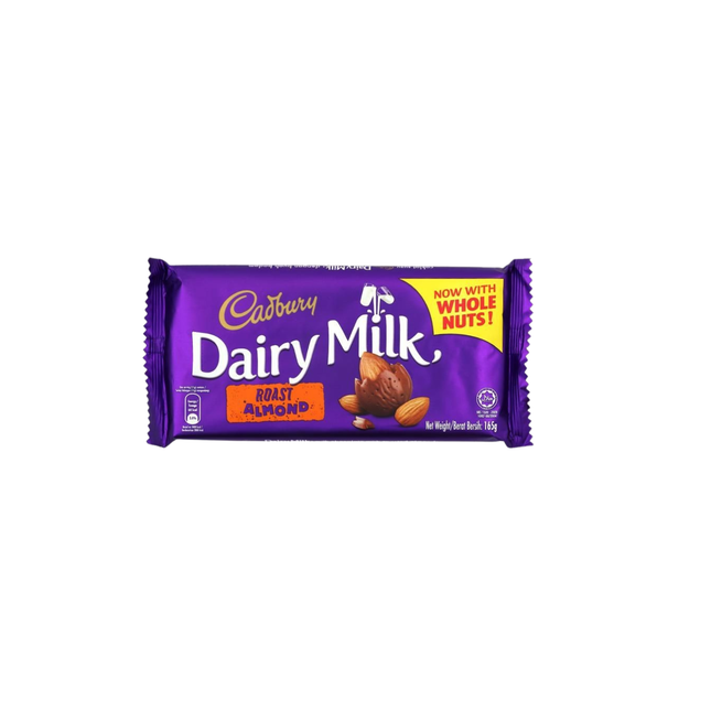 Cadbury Dairy Milk Roast Almond chocolate bar on a white background