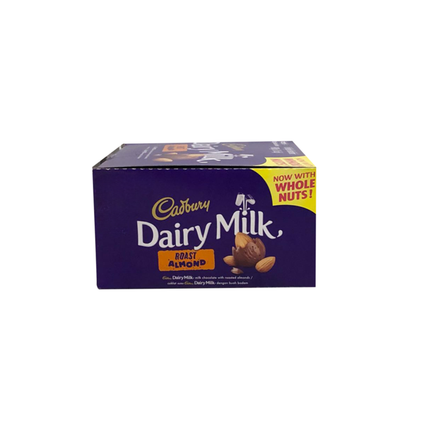 Cadbury Dairy Milk Roast Almond chocolate box on a white background