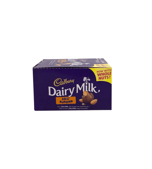 Cadbury Dairy Milk Roast Almond chocolate box on a white background