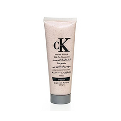 Facial scrub tube with Calvin Klein logo on a white background