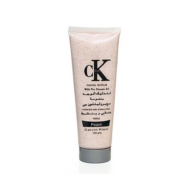 Facial scrub tube with Calvin Klein logo on a white background