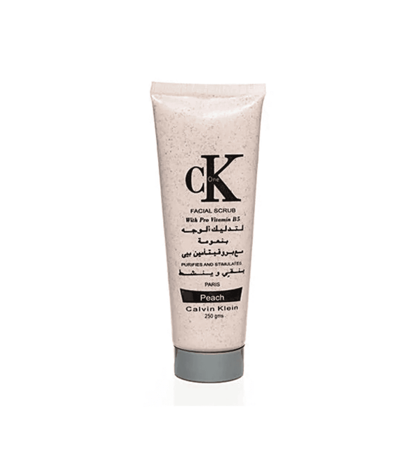 Facial scrub tube with Calvin Klein logo on a white background