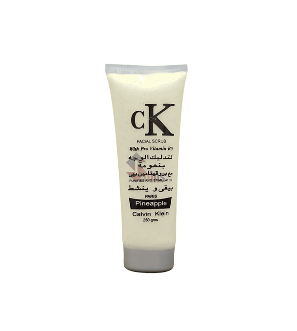 Calvin Klein facial scrub tube on a white background