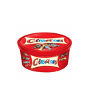 Red container of Celebrations candy bars on a white background