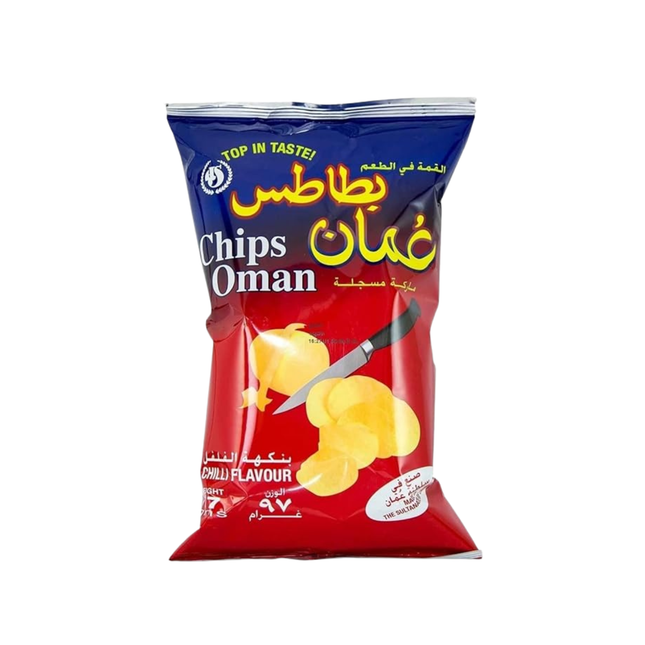 Chips Oman packaging with blue and red design on a white background