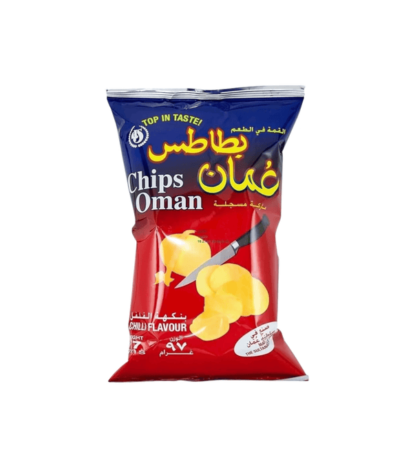 Chips Oman packaging with blue and red design on a white background