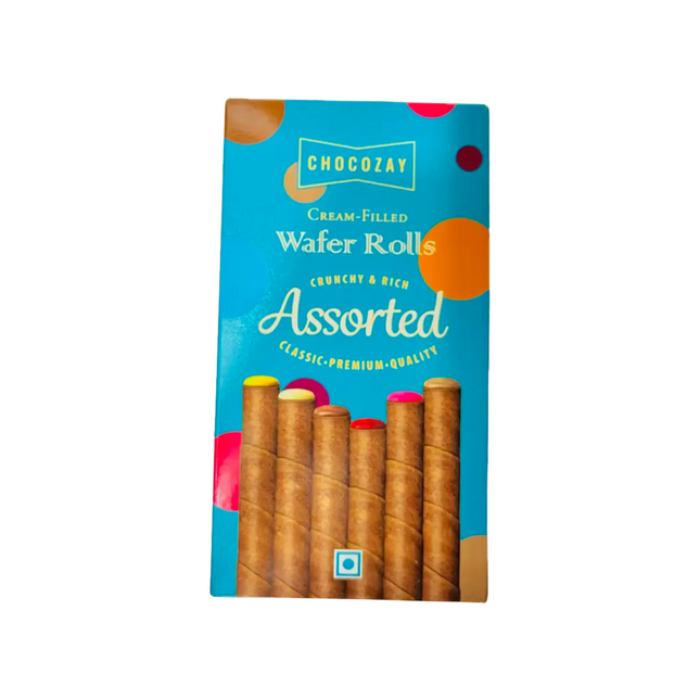 Pack of Chocozay Assorted Wafer Rolls on a white background