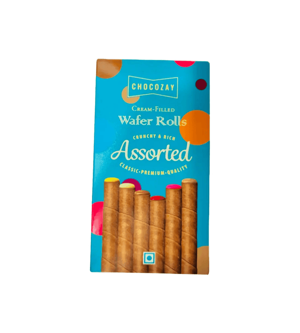 Pack of Chocozay Assorted Wafer Rolls on a white background