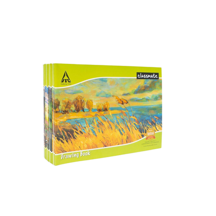 Drawing book with a landscape illustration on a white background