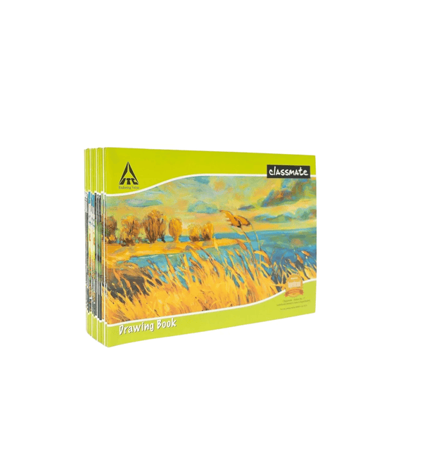Drawing book with a landscape illustration on a white background