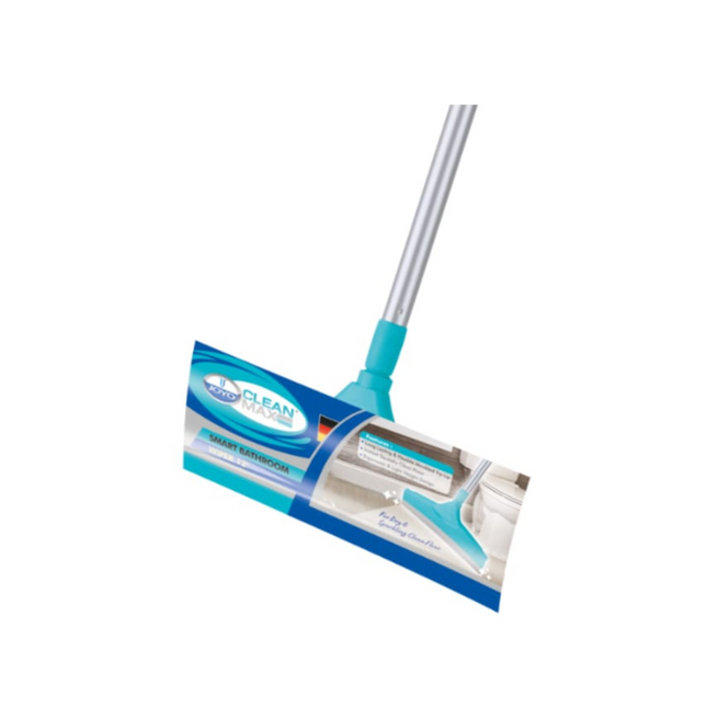 Window cleaning tool with squeegee and brush on a white background