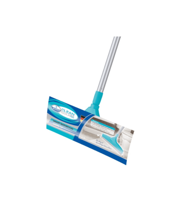 Window cleaning tool with squeegee and brush on a white background